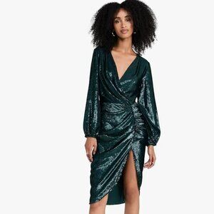 Amanda Uprichard Women's Small Long Sleeve Roma Dress in Ansella Burnout Green